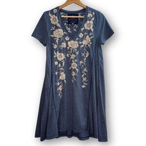 NWOT Johnny Was Embroidered Blue Tunic Dress Size Medium